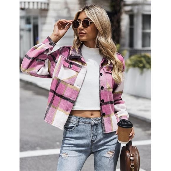 Cropped Plaid Jacket Button Down - Picture 4 of 5